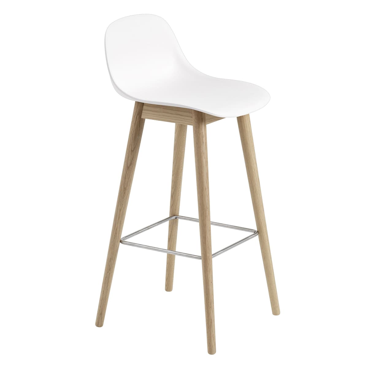 Muuto Fiber Backrest Wood Barkruk 75cm Wit