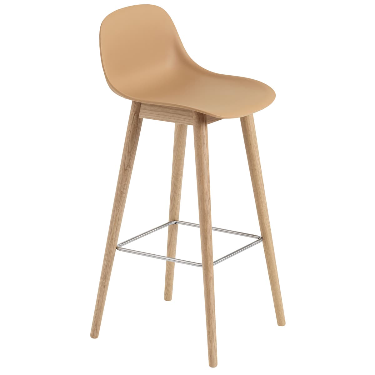 Muuto Fiber Backrest Wood Barkruk 75cm Oker