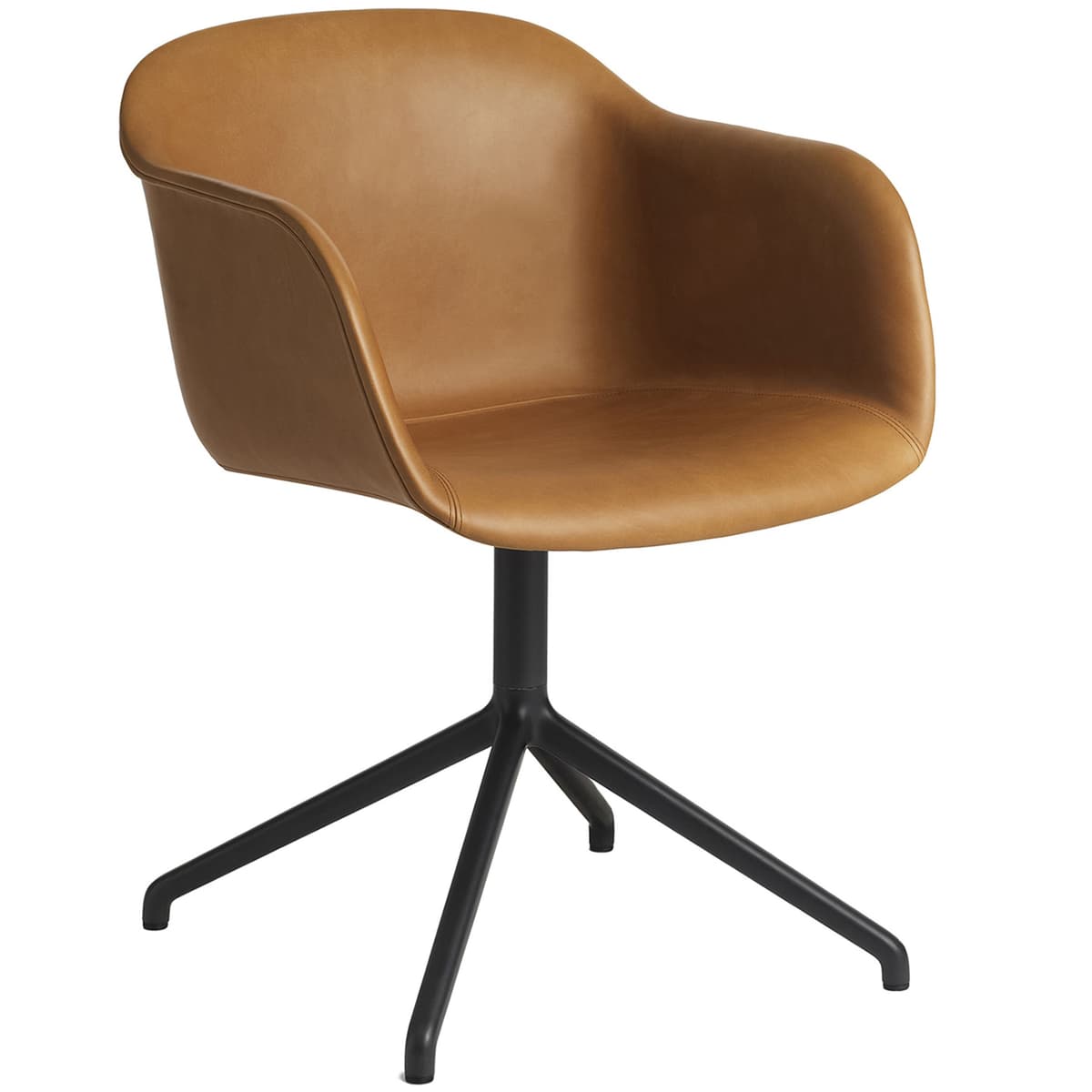 Muuto Fiber Swivel Gestoffeerde Stoel Cognac Leder
