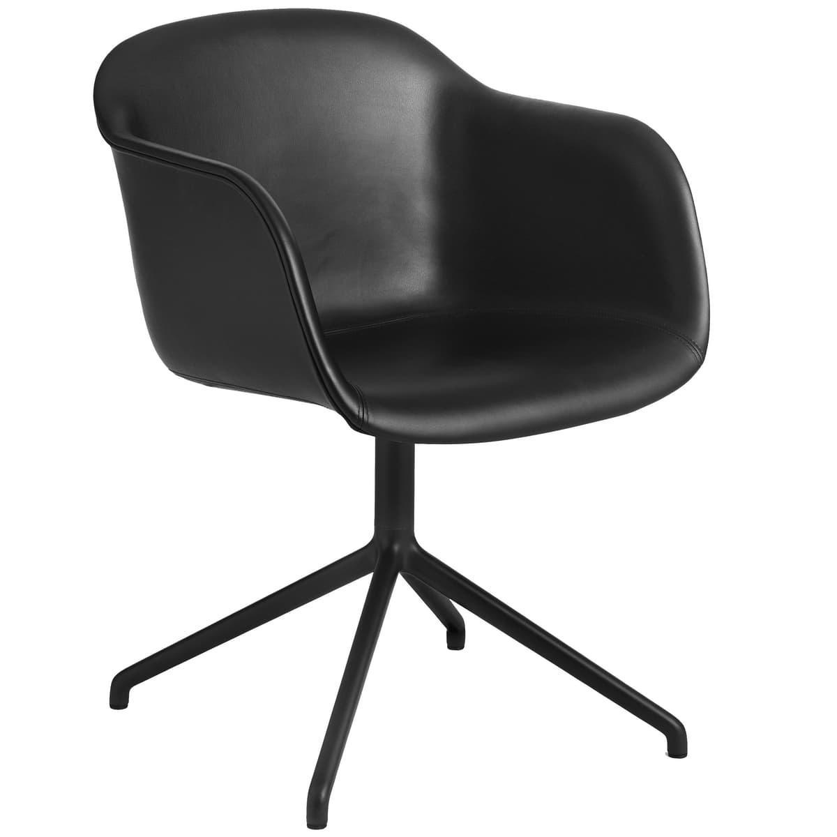 Muuto Fiber Swivel Gestoffeerde Stoel Zwart Leder