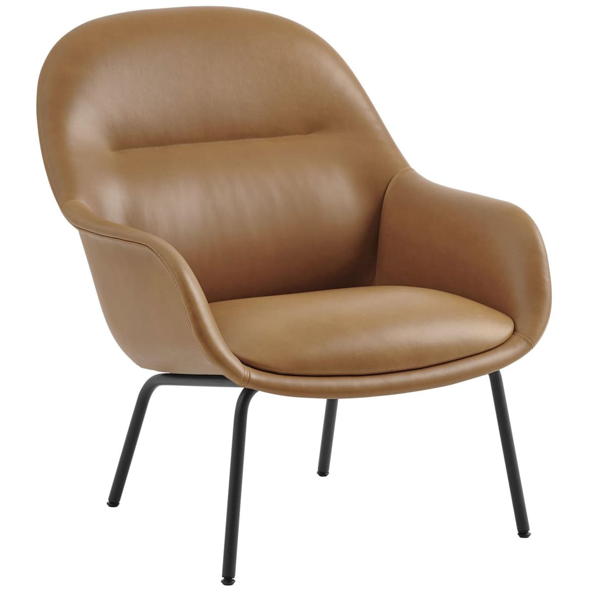 Muuto Fiber Fauteuil Tube Leder Cognac Zwart Onderstel