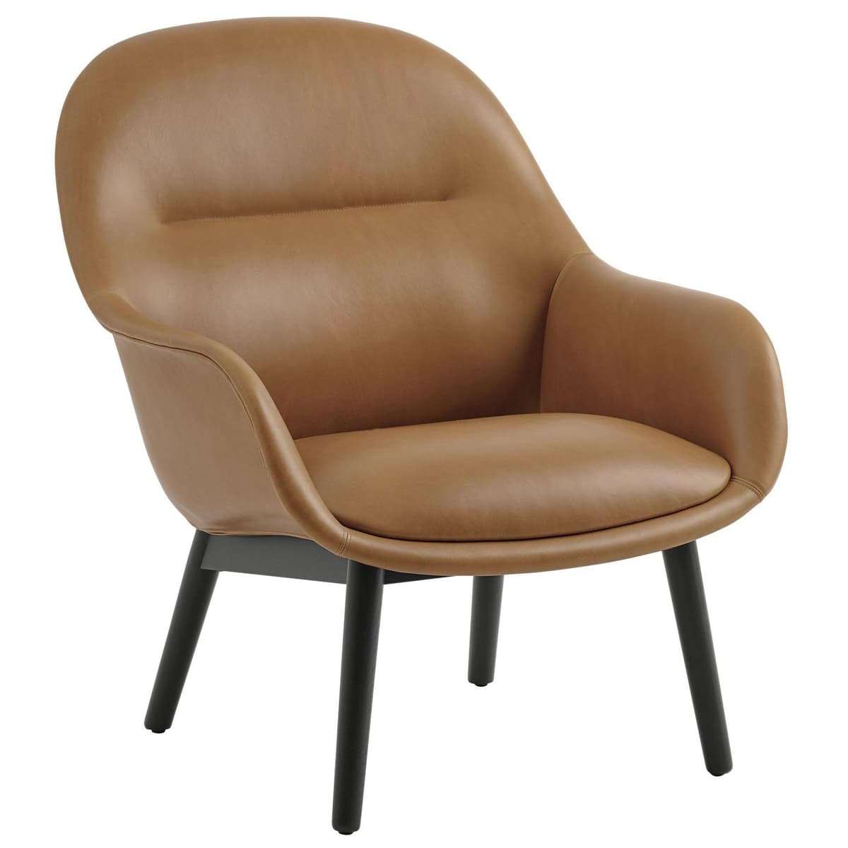 Muuto Fiber Lounge Armchair Wood Cognac Leder Donker Eiken Onderstel