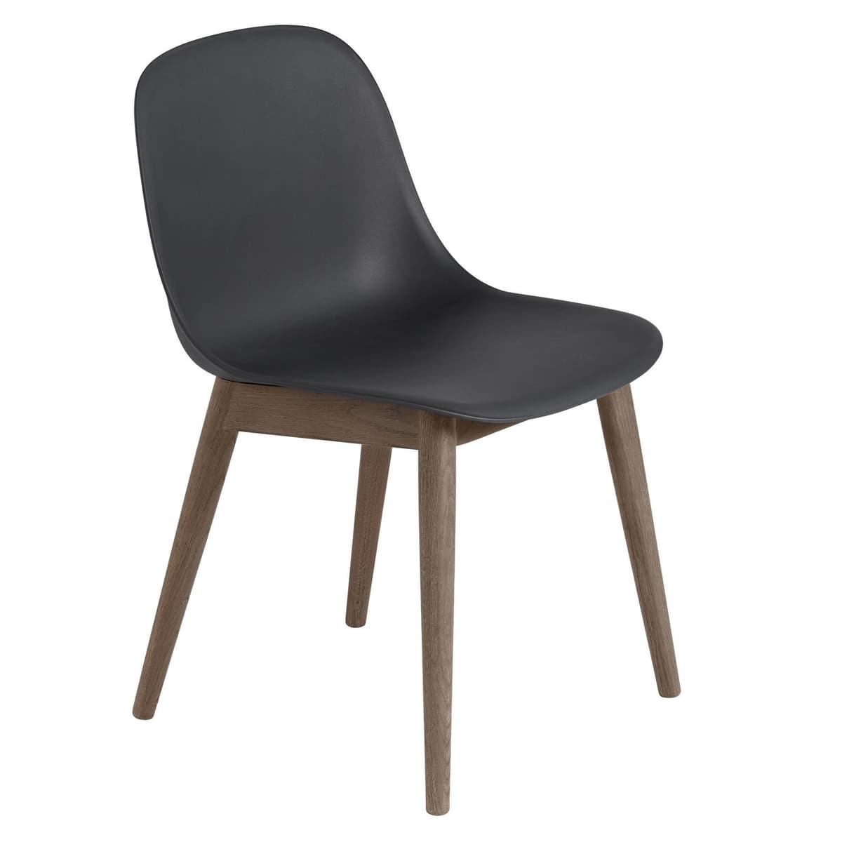 Muuto Fiber Side Wood Stoel Zwart Donker Gelakt Eiken