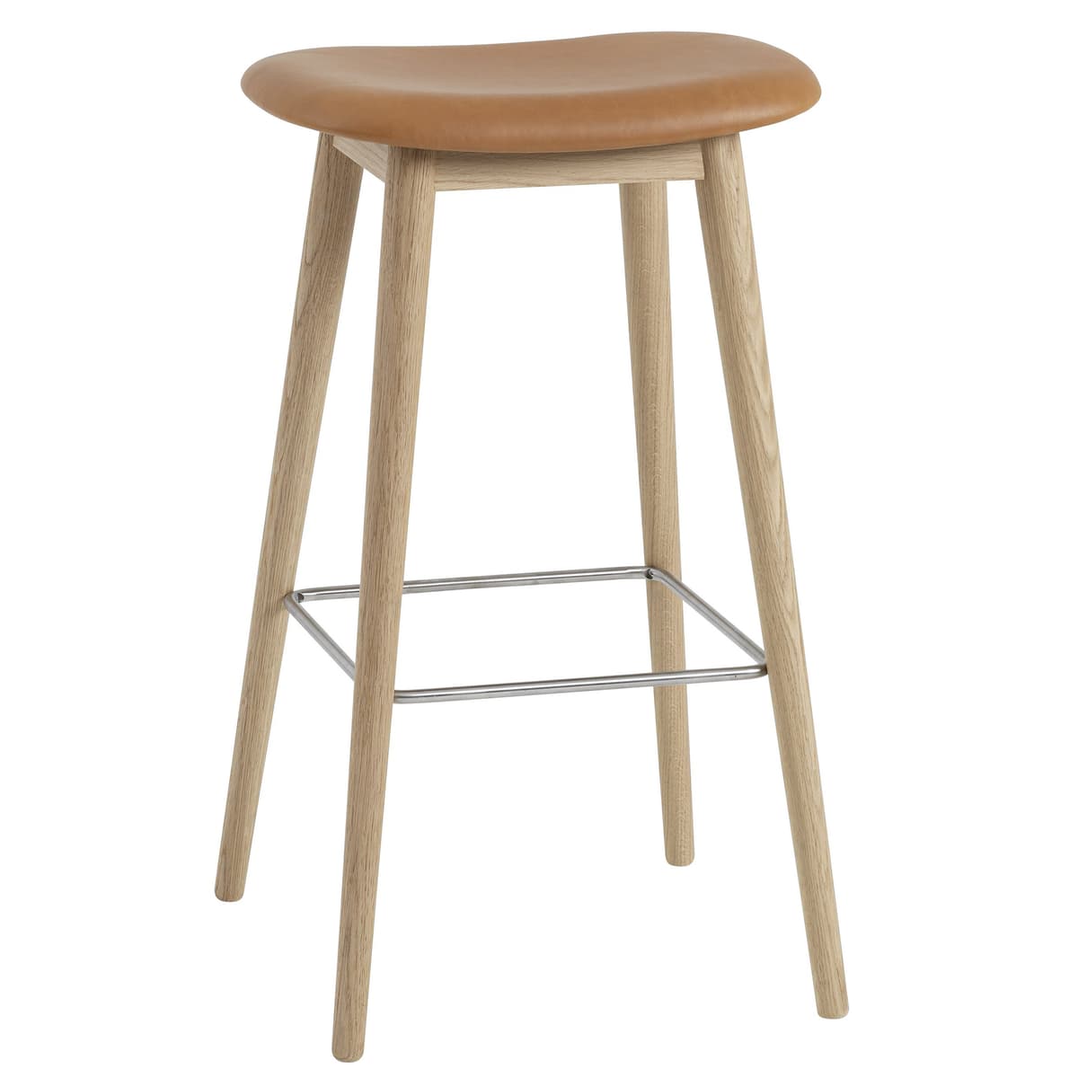 Muuto Fiber Wood Gestoffeerde Barkruk 75cm Cognac Leer