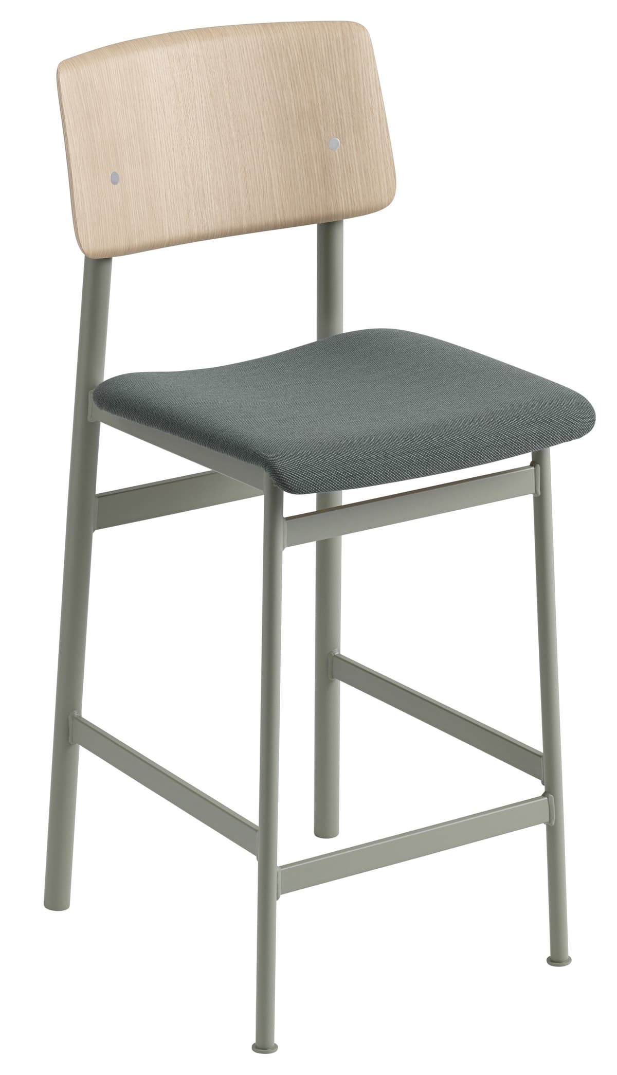 Muuto Loft Gestoffeerde Barkruk 65cm Steelcut Trio 966 Dusty Green/eiken