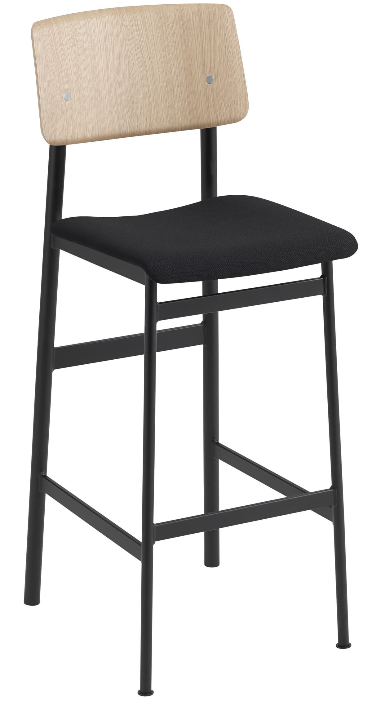 Muuto Loft Gestoffeerde Barkruk 75cm Steelcut 190 Zwart/Eiken