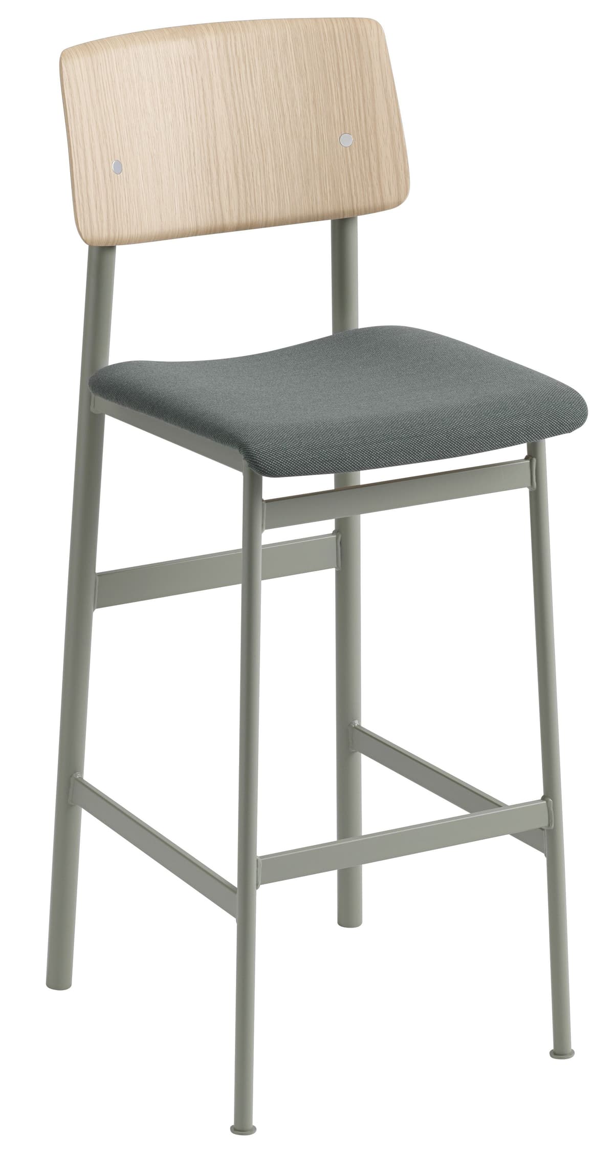 Muuto Loft Gestoffeerde Barkruk 75cm Steelcut Trio 966 Dusty Green/Eiken