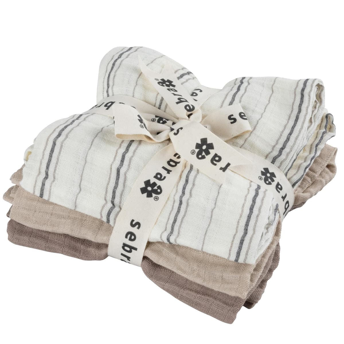 Sebra Mousseline Handdoek Set Van 3 Cream Stripe/Beige