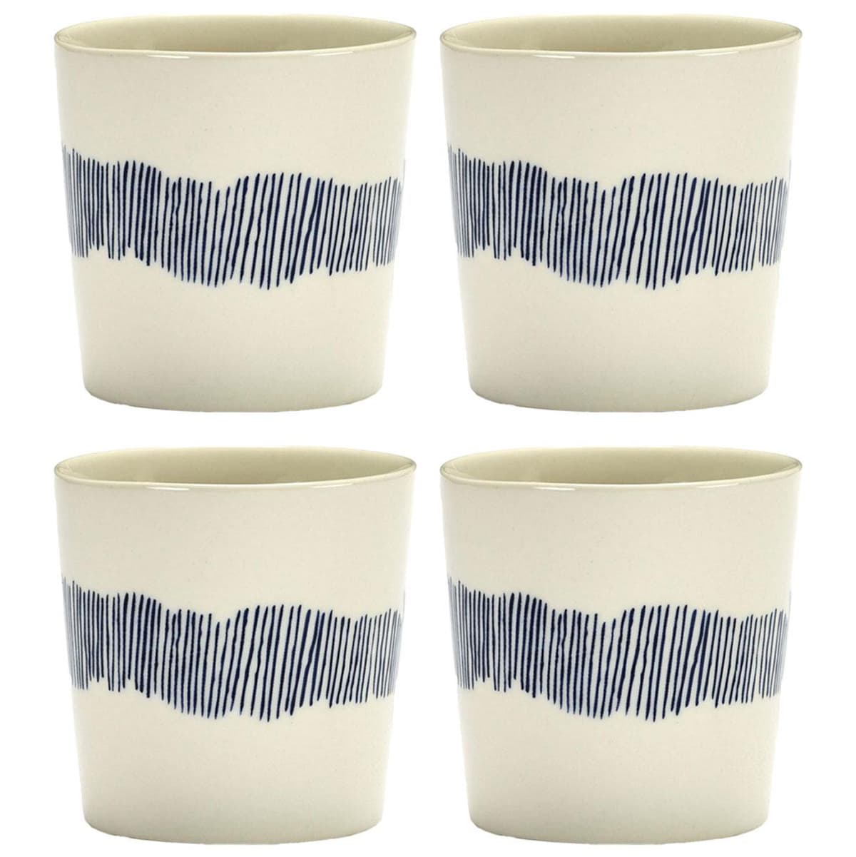 Serax Feast By Ottolenghi Mok 25cl Set Van 4 White/Dark Blue Stripes