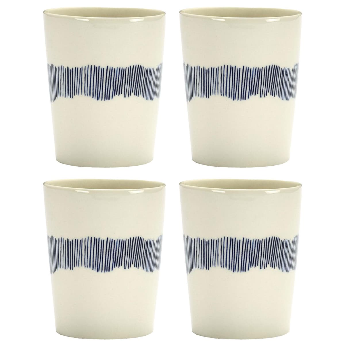 Serax Feast By Ottolenghi Mok 33cl Set Van 4 White/Dark Blue Stripes