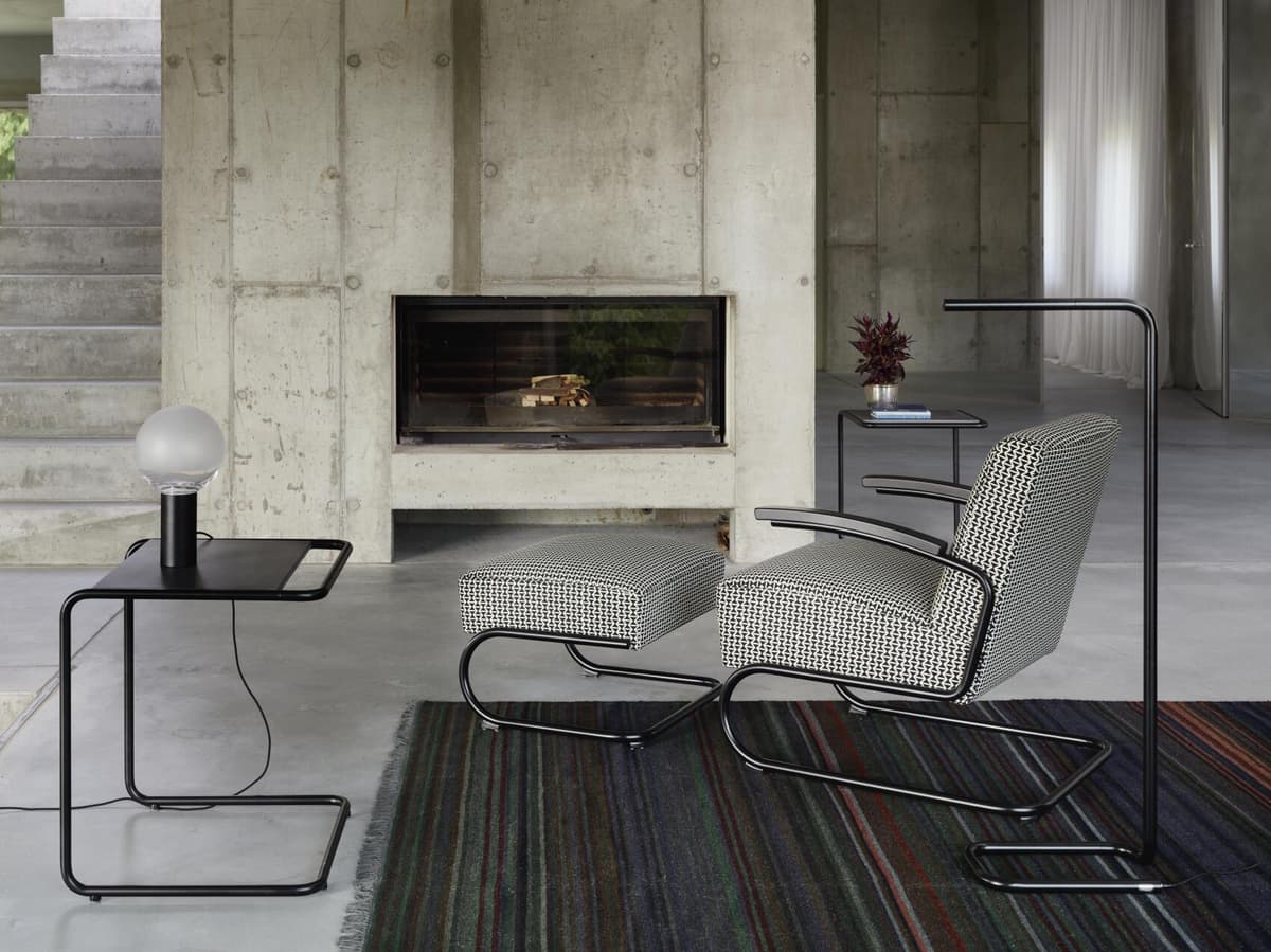 Thonet S411 H Hocker Leer Nero Chroom Onderstel thumbnail 4