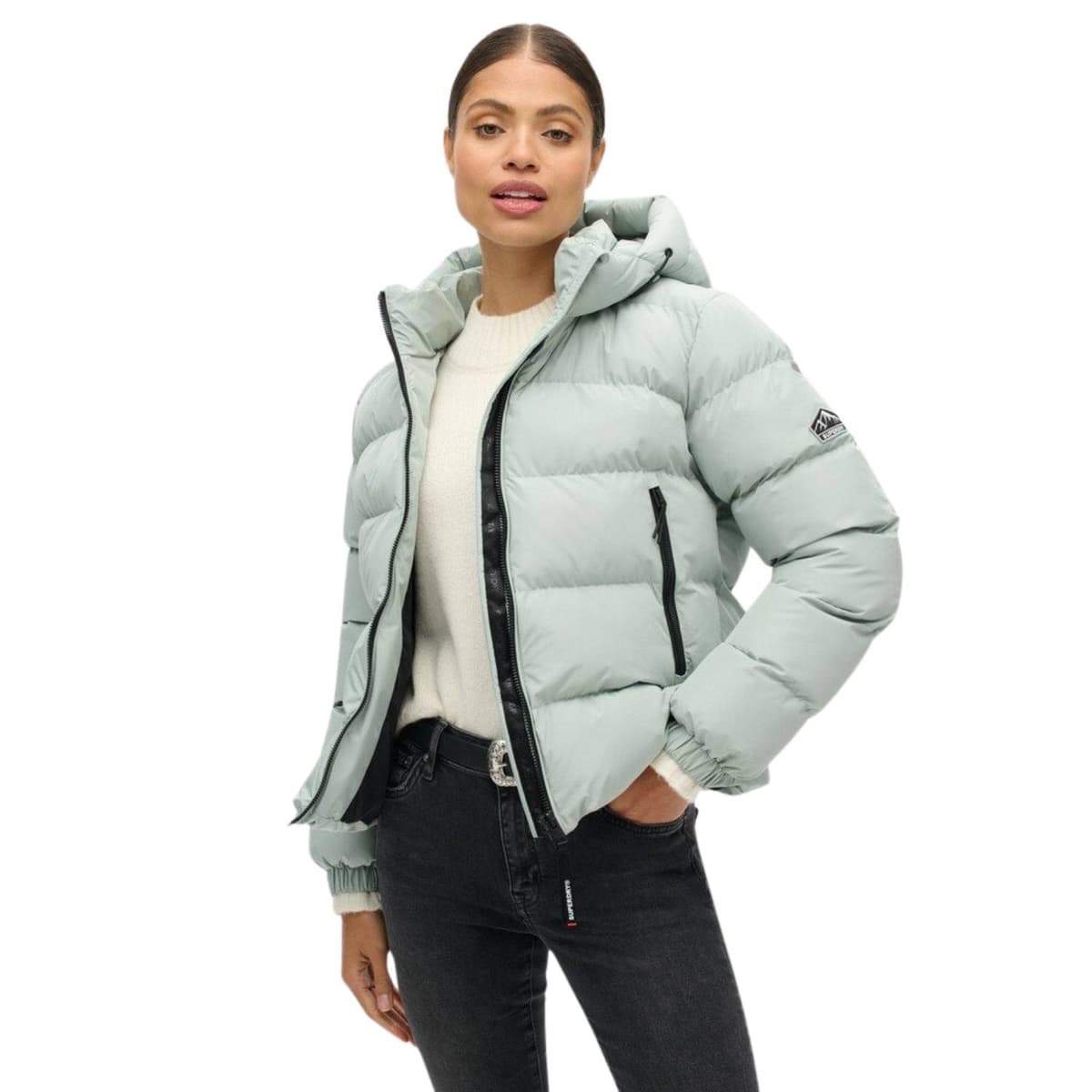 Superdry Hooded Sports Puffer Casual Winterjas Dames Grijs L/40 thumbnail 2