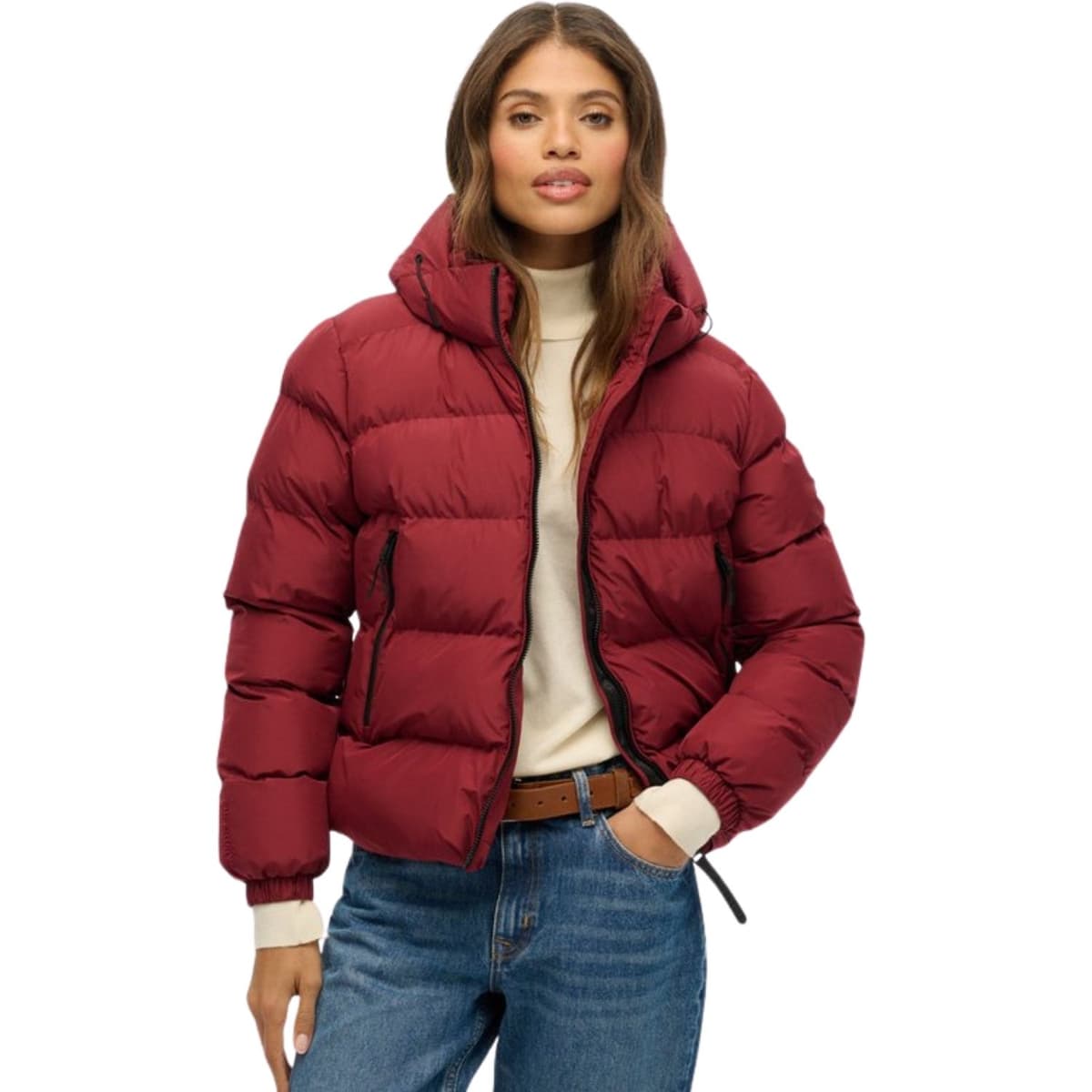 Superdry Hooded Sports Puffer Casual Winterjas Dames Rood L/40 thumbnail 6
