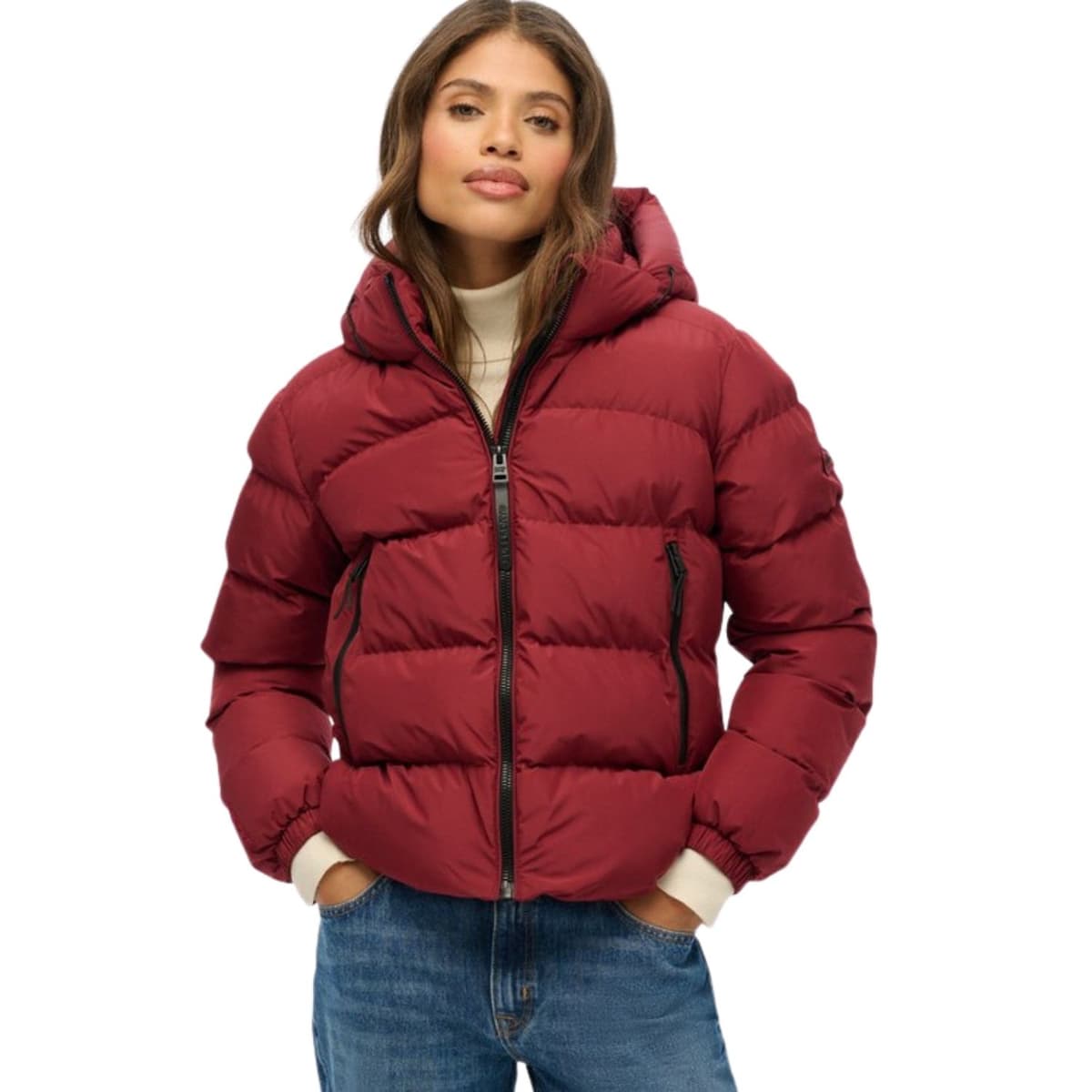 Superdry Hooded Sports Puffer Casual Winterjas Dames Rood L/40 thumbnail 4