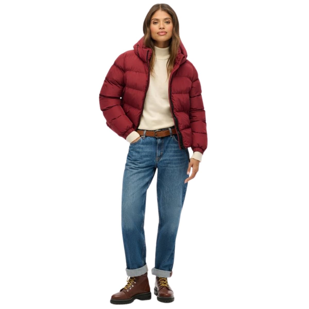 Superdry Hooded Sports Puffer Casual Winterjas Dames Rood L/40 thumbnail 3