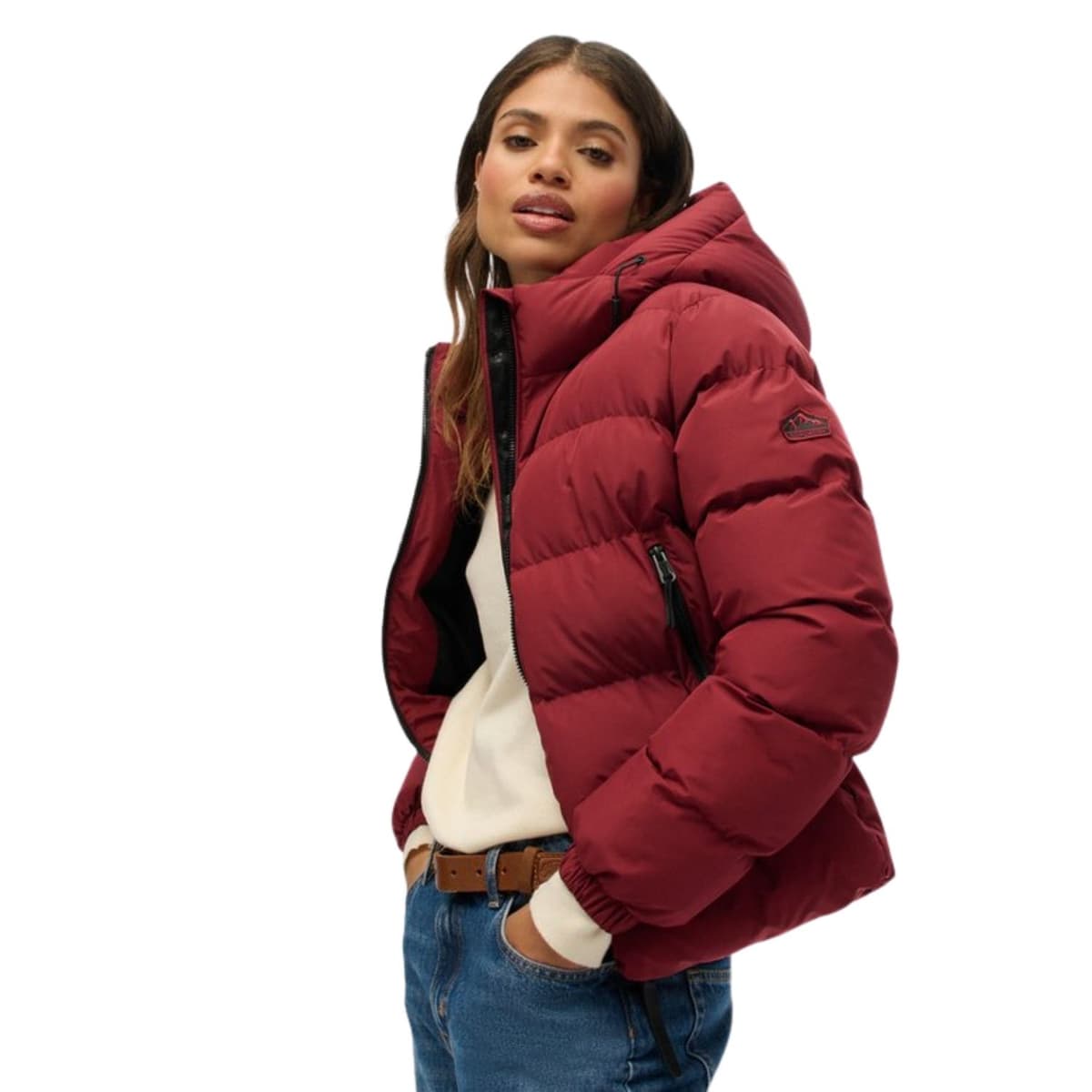 Superdry Hooded Sports Puffer Casual Winterjas Dames Rood L/40 thumbnail 2