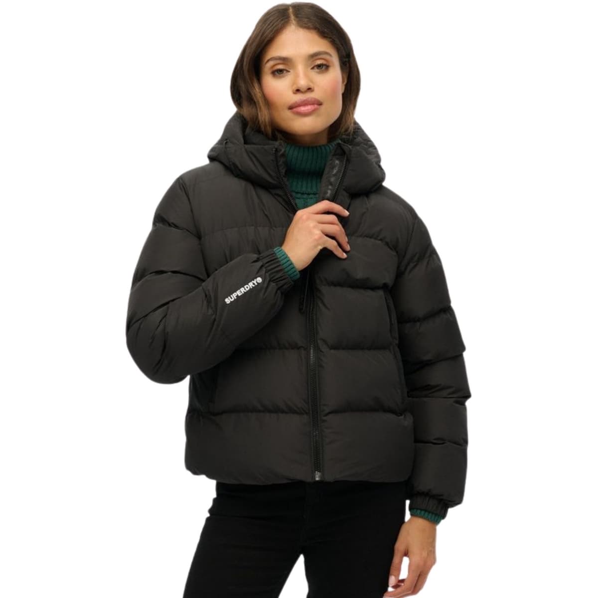 Superdry Hooded Sports Puffer Casual Winterjas Dames Zwart L/40 thumbnail 6