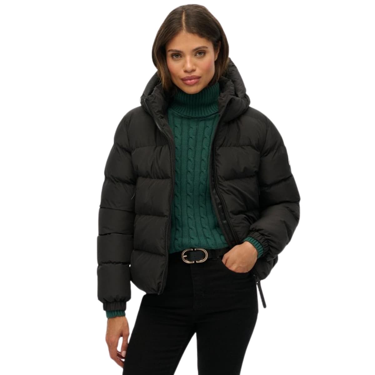 Superdry Hooded Sports Puffer Casual Winterjas Dames Zwart L/40 thumbnail 5