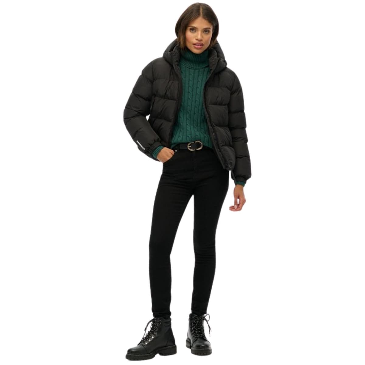 Superdry Hooded Sports Puffer Casual Winterjas Dames Zwart L/40 thumbnail 3