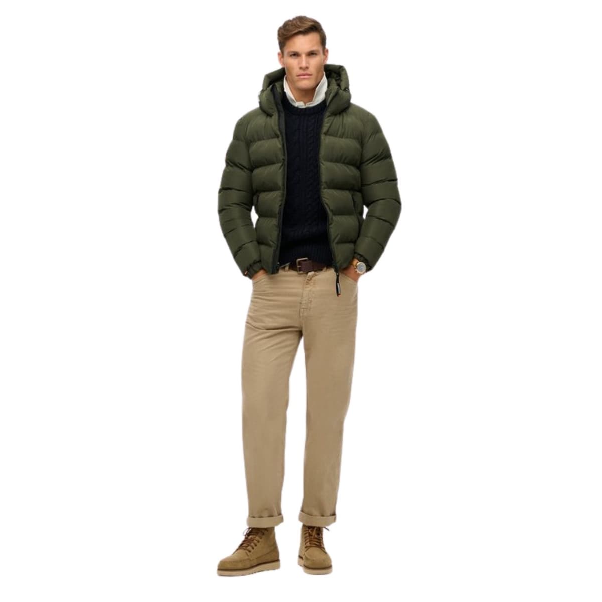 Superdry Hooded Sports Puffer Casual Winterjas Heren Khaki 2xl thumbnail 5