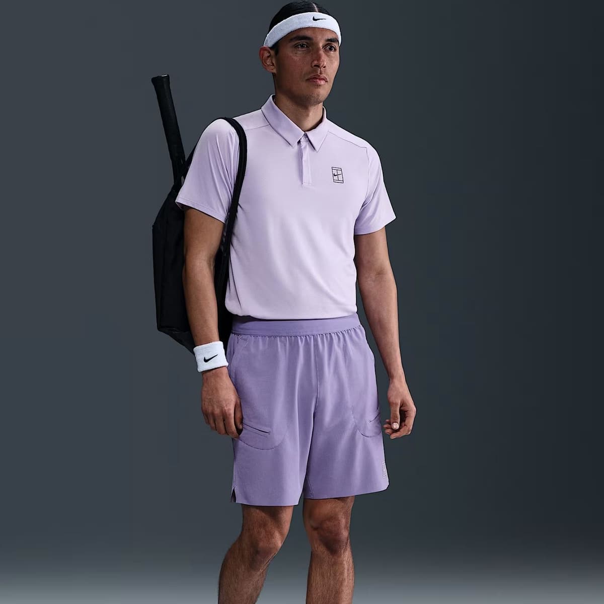 Nike Court Advantage Tennis Polo Heren Lila M thumbnail 3