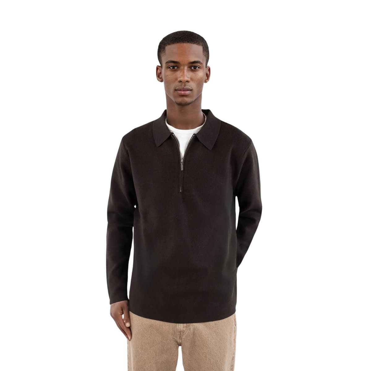 Ciszere Caleb Knitted Half Zip Casual Sweater Heren Bruin M