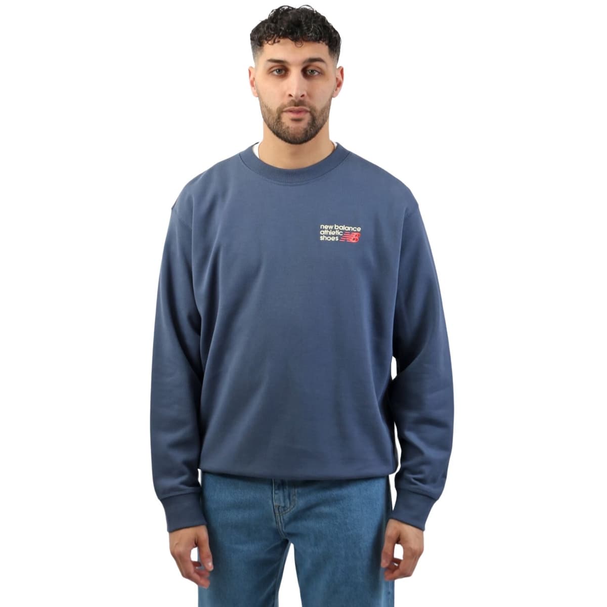 New Balance Athletics Premium Logo Crew Casual Sweater Heren Donkerblauw M