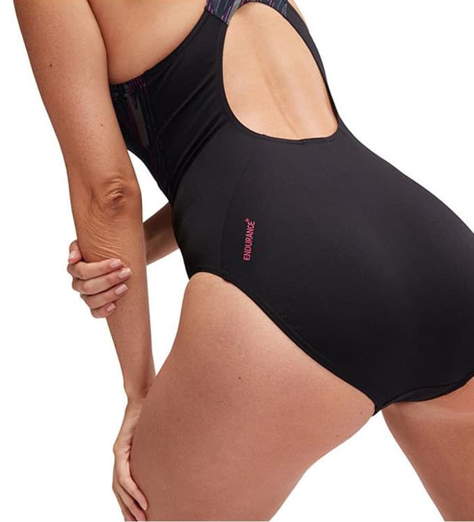 Speedo Eco+ H-boom Splice Muscleback Badpak Dames Zwart Dessin S/36 thumbnail 3