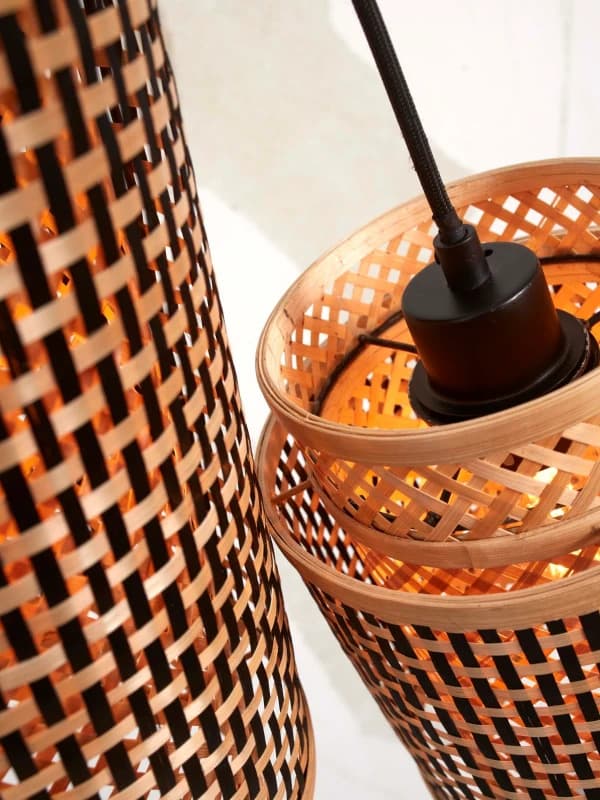 Good&Mojo Bamboe LED Hanglamp Bhutan | 2X E27 Max 60W | Natural/Black thumbnail 2