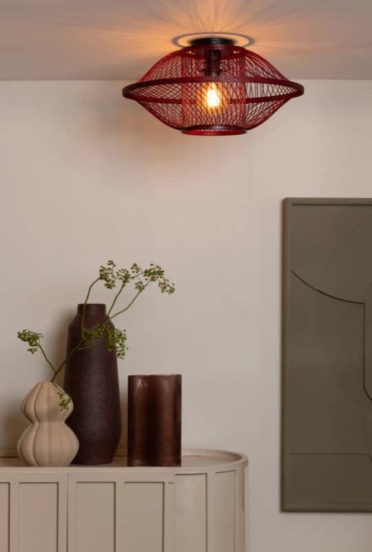 Good&Mojo Bamboe LED Plafondlamp Maui | 1X E27 Max 60W | Deep Wine Red thumbnail 2
