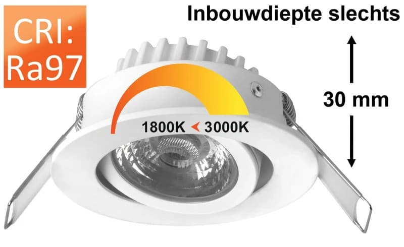 Megaman LED DownlighterØ68mm | RICO DtW 6/50W WIT RA971800K/3000K 500lm 918/930 | IP44 Wit