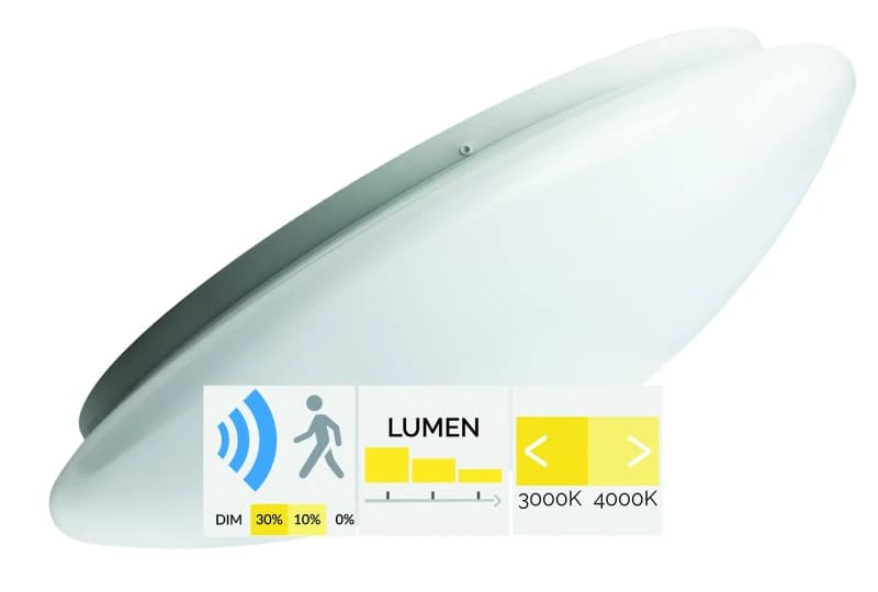 Megaman LED OpbouwarmatuurØ390mm | 22W 3000K/4000K 2000lm 830/840 | IP44 Dimbaar Sensor | MM11908
