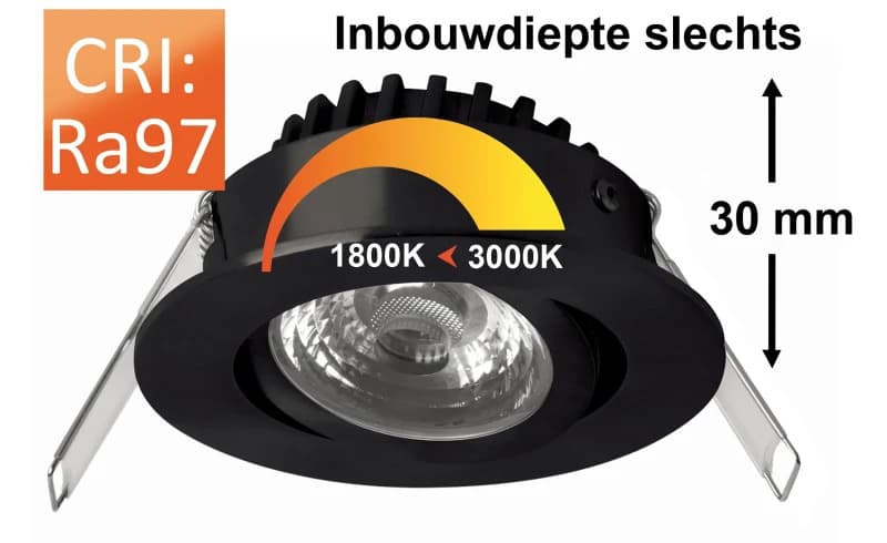 Megaman LED DownlighterØ68mm | 10W 1800K/3000K 500lm 918/930 | IP44 DALI Dimbaar Zwart