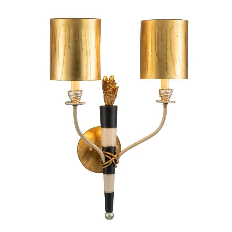Flambeau LED Wandlamp Flambeau | 2X E14 Max 40W | Gold and Black with Parchment Shades