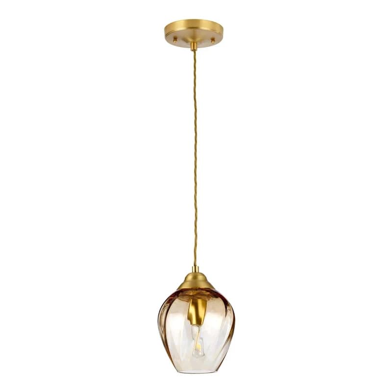Elstead Lighting LED Hanglamp Tiber | 1X E27 Max 60W | Dimbaar | Brushed Brass/ Amber Glass thumbnail 2