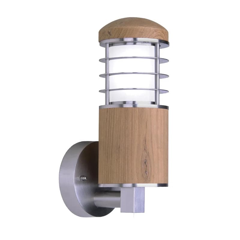 Garden Zone LED Wand Buitenlamp Poole | 1X E27 Max 40W | IP44 | Dimbaar | Teak and Stainless Steel