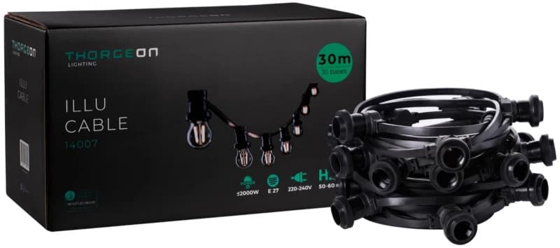 Thorgeon Prikkabel | 30 Meter 30X E27 | IP44 | Max 2000W