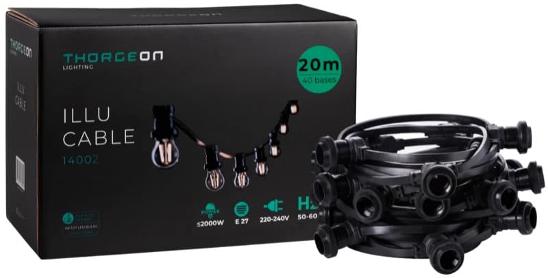 Thorgeon Prikkabel | 20 Meter 40X E27 | IP44 | Max 2000W