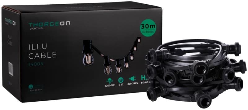 Thorgeon Prikkabel | 30 Meter 60X E27 | IP44 | Max 2000W