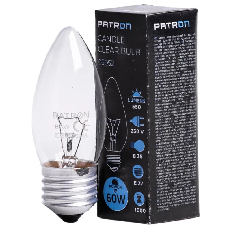 Patron E27 Kaars Gloeilamp | 60W 2700K 550Lm | Dimbaar