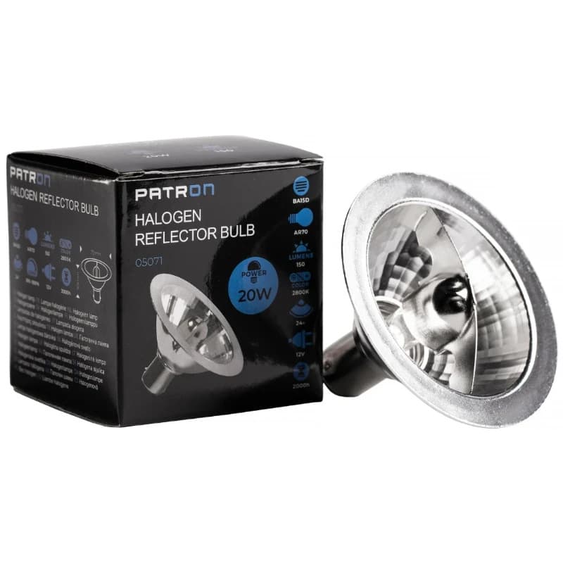 Patron BA15d AR70 Halogeenspot | 20W 12V 2800K 24° | Ø70mm Dimbaar