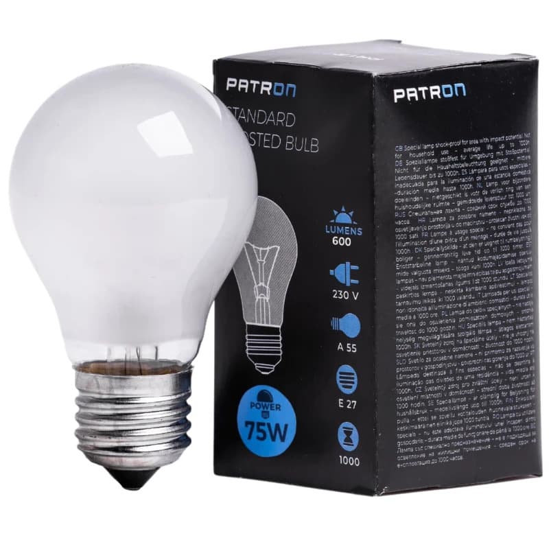 Patron E27 Gloeilamp | 75W 2700K 600Lm Mat | Dimbaar
