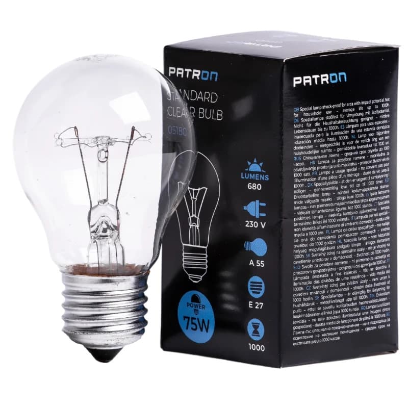 Patron E27 Gloeilamp | 75W 2700K 680Lm | Dimbaar
