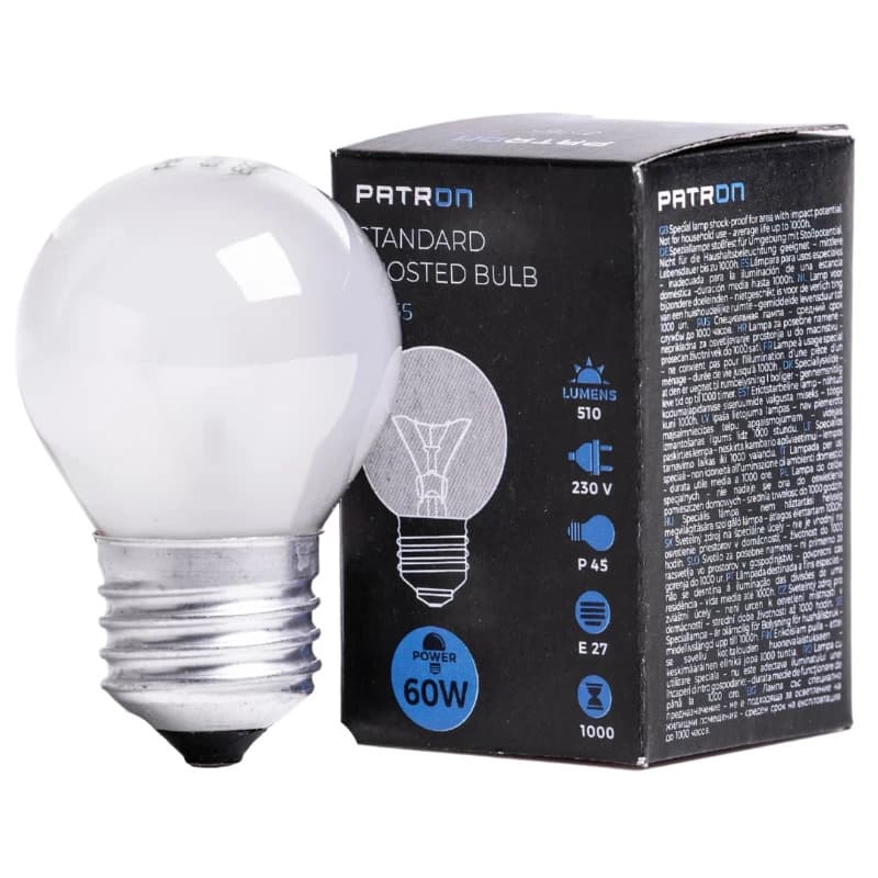 Patron E27 Kogel Gloeilamp | 60W 2700K 510Lm Mat | Dimbaar