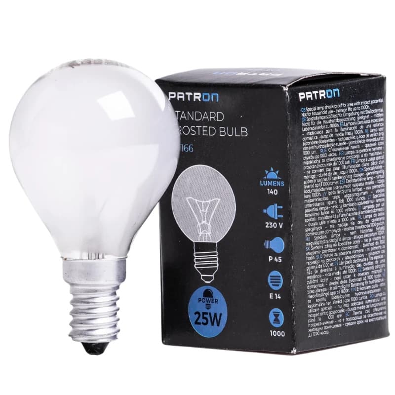 Patron E14 Kogel Gloeilamp | 25W 2700K 140Lm Mat | Dimbaar