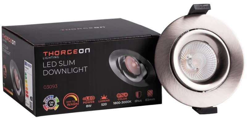 Thorgeon LED DownlighterØ83mm | 8W 1800K/3000K 520Lm | 918/930 IP44 Dimbaar