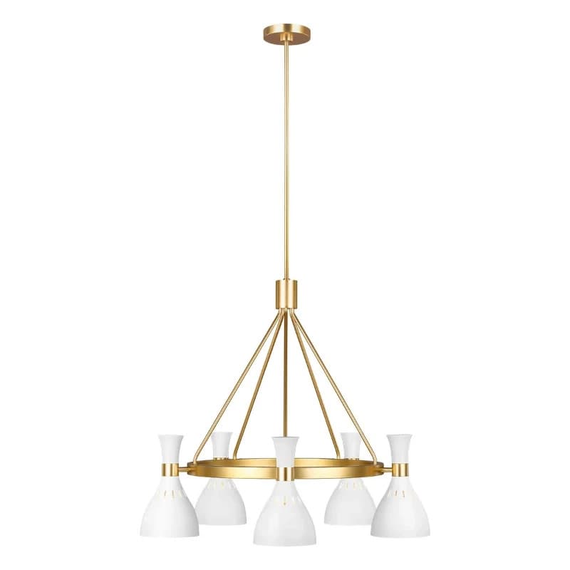 Feiss LED Kroonluchter | 5X E27 Max 60W | Dimbaar | Matte White / Burnished Brass