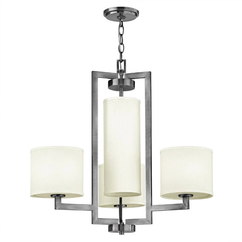 Hinkley LED Kroonluchter | 4X E27 Max 60W | Dimbaar | Antique Nickel, Ivory Shades