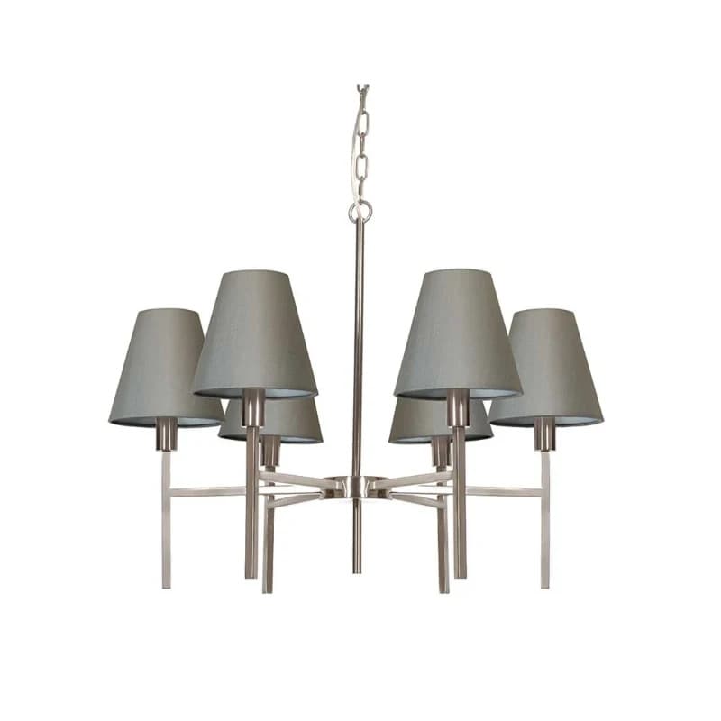 Elstead Lighting LED Kroonluchter | 6X E14 Max 25W | Dimbaar | Brushed Nickel, Grey Shades