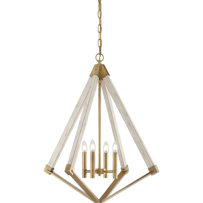 Quoizel LED Kroonluchter | 4X E14 Max 60W | Dimbaar | Whitewash Wood Effect and Weathered Brass